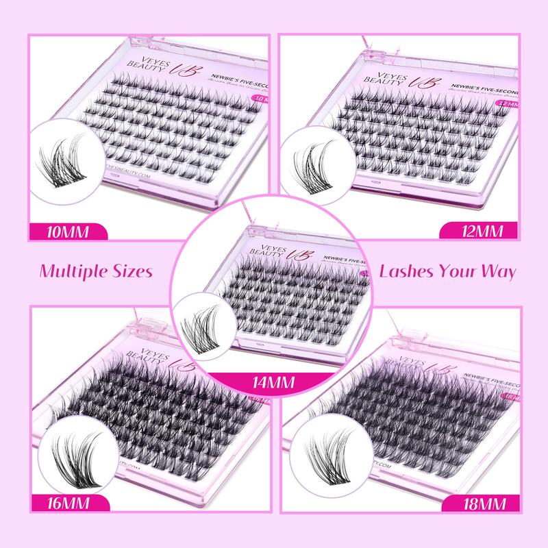 Veyesbeauty LuxeBold 10mm-18mm Cluster Lash Single Length Invisible Band Wispy Lightweight Softness Weightless Makeup Eyelash Extensions