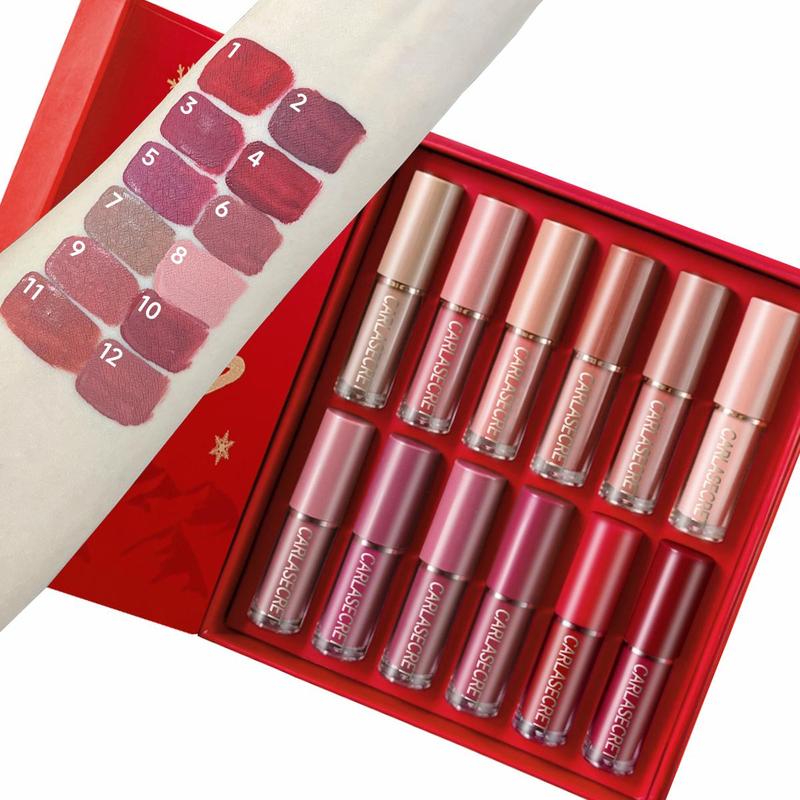 Long Lasting Matte Liquid Lipstick Set, 12pcs set Easy Coloring Lip Gloss, Suitable for All Occasions Lip Makeup, Girls and Women Makeup Accessories, Christmas Gift