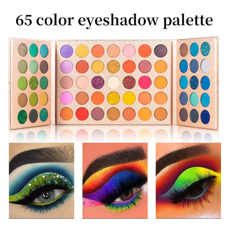 65 Color Eyeshadow Palette & Makeup Brush Set, Including 1 Waterproof Matte & Glitter Eye Shadow Disc & 8 Facial & Eye Makeup Brush