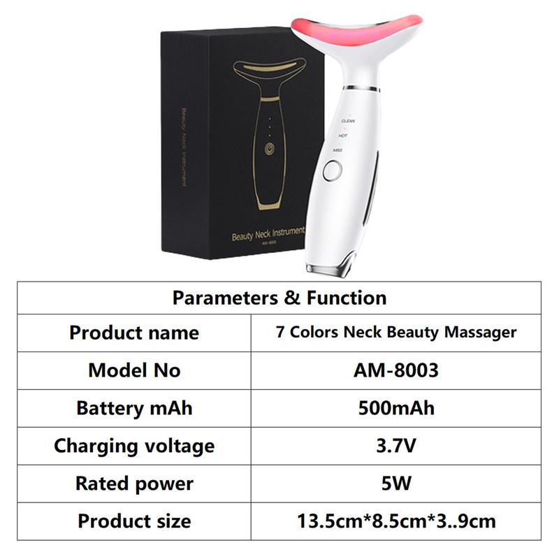 7 Color Face & Neck Facial Massager, Home Skin Care Facial Massager Tool with 3 Vibration Massage Heating Modes, Facial Beauty Instrument for Women