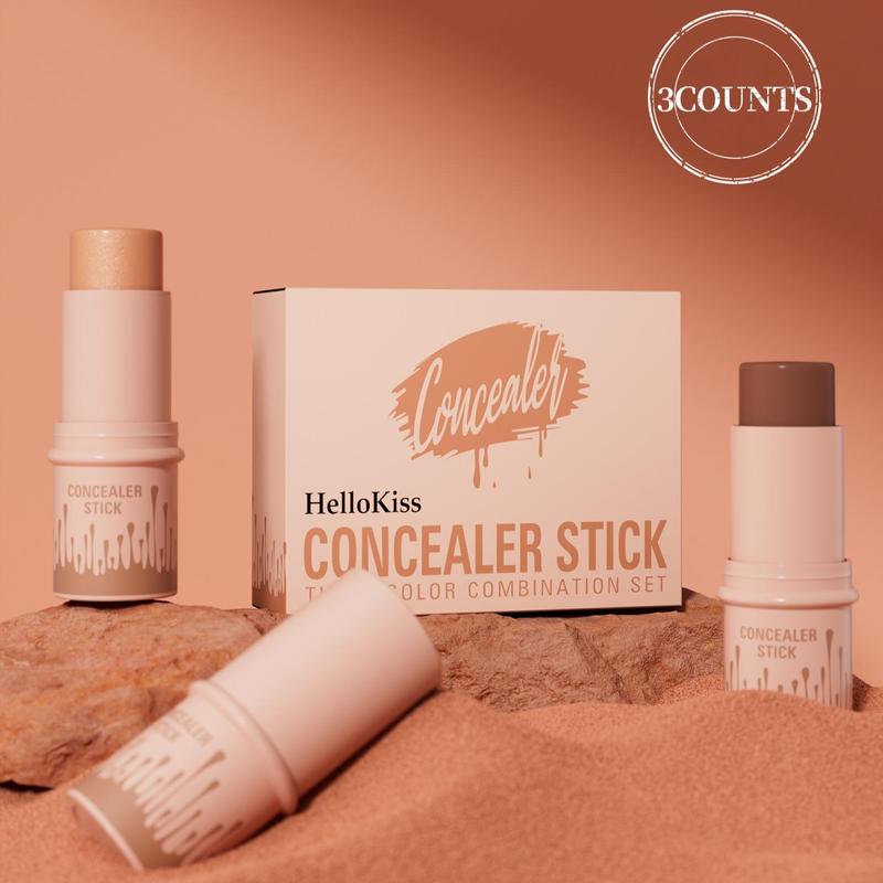 Long Lasting Concealer Stick, 3 Counts set Highlighter & Blush & Contouring Stick, Facial Makeup Tool for Women & Girls