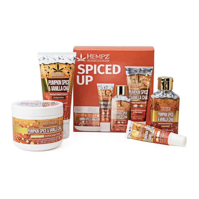 Spiced Up Pumpkin Spice & Vanilla Chai Mini Lotion, Lip Balm, Hand Cream & Sugar Scrub Set