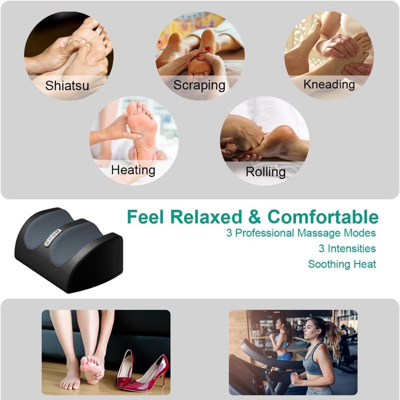 Foot and Calf Massager with Heat, Shiatsu Electric Kneading Foot Massager Machine for Plantar Fasciitis, Built-in Infrared Heat Function, Pain Relief, Promotes Blood Circulation Therapy Comfort