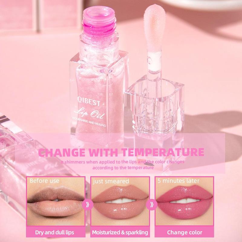 Temperature Color Changing Lip Oil, 1 Count Moisturizing Lip Gloss, Long Lasting Tinted Lip Gloss, Glossy Lip Glaze Stick, Plumping Lip Oil Lip Stick for All Occasions Makeup