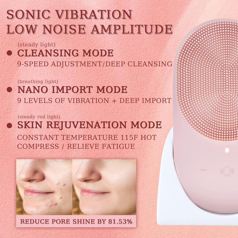 Face Scrubber, Facial Cleansing Brush with Ultrasonic Vibration Technology, Soft Silicone Bristles, and Heatable Constant Temperature Function for Deep Cleansing, Exfoliation, and Massage facial cleansing facial  cleansing