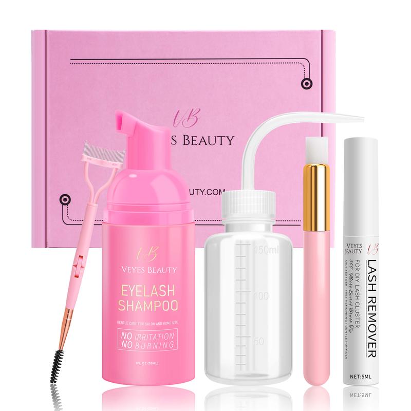 Luxury DIY Lash Aftercare Kit Veyesbeauty Remover & Cleaner Kit for Eyelash extensions and Natural Lashes Remover Shampoo Cleansing Brush Mascara Wand Self-Application Eyelash Cleansing Kit Makeup Cosmetic Makeup Remover Cleanser