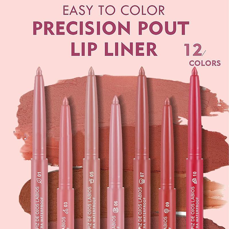 12 Colors Lip Liner Combo, Matte Lipstick Lip Liner Set, long-lasting Lip Pencil Waterproof & Non-Stick Cup, Smooth Texture High Pigmented Natural Lip Pen Makeup Gift