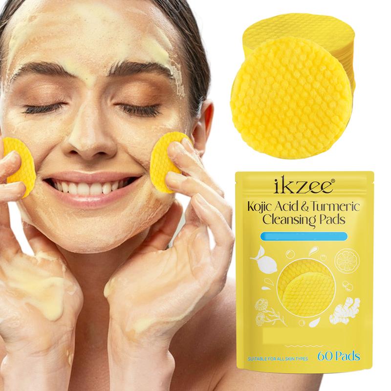 Ikzee Kojic Acid & Turmeric Cleansing Pads (60 Count) – Purifying Acne-Prone & Oily Skin – Portable Makeup Remover