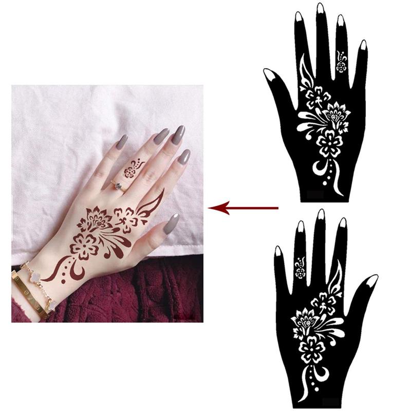 Floral Pattern Hand Shaped Temporary Tattoo Stencil (4 Pairs), Body Art Stencil for Women, Temporary Tattoo for Festival, Party, Cosplay, Daily Body Makeup, Cruel Summer, DIY Hands Tattoo Stencils