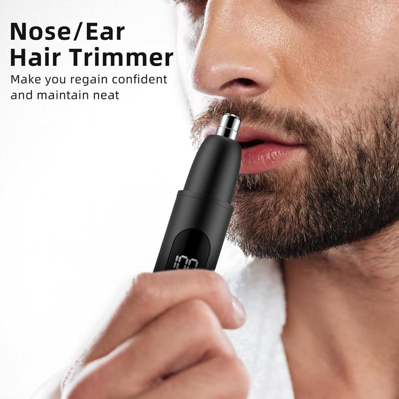 Ear and Nose Hair Trimmer Professional Painless Eyebrow Trimmer for Men and Women Battery-Operated Dual-Edge Blades Built-in LED Light (Gray)