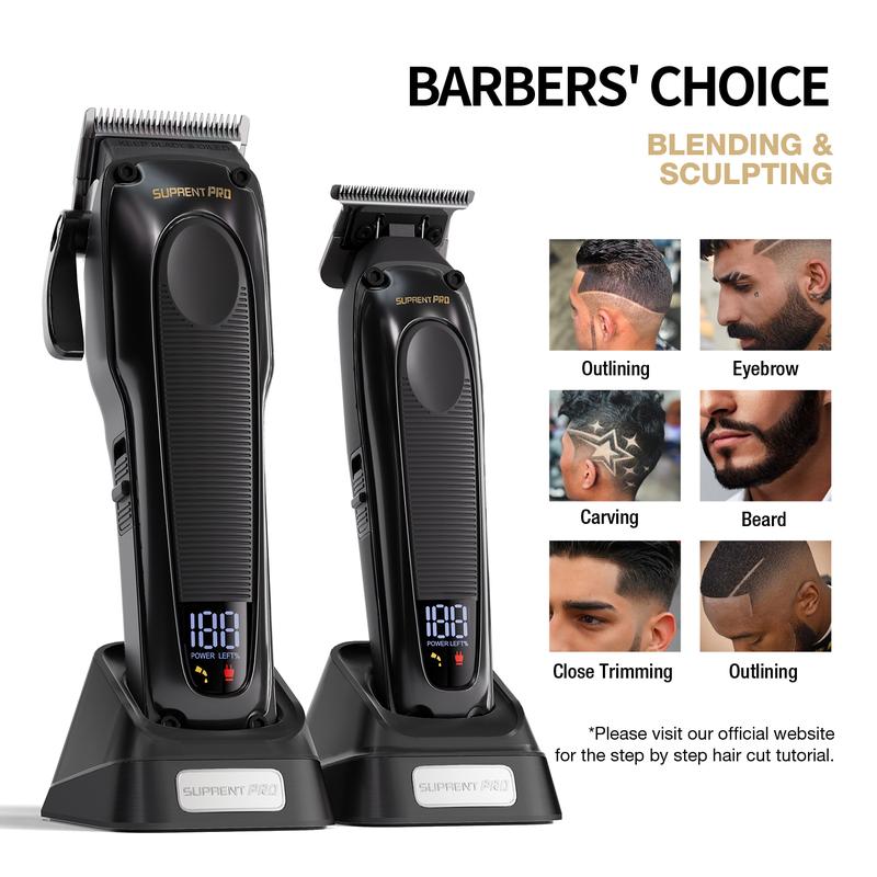 [BARBER'S CHOICE] SUPRENT PRO The Black Obsidian 20 in 1 Professional Hair Clippers Trimmer Cutting Beard Cordless Barber Shaving Machine  - High Torque Brushless Motor & DLC Coated Detachable Blade - Cordless Hair Trimmer Set