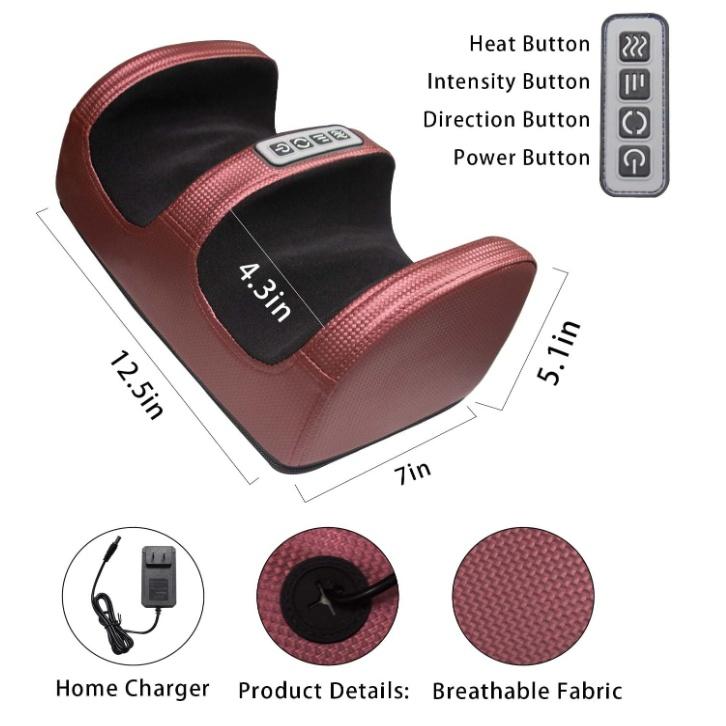 Foot and Calf Massager with Heat, Shiatsu Electric Kneading Foot Massager Machine for Plantar Fasciitis, Built-in Infrared Heat Function, Pain Relief, Promotes Blood Circulation Therapy Comfort