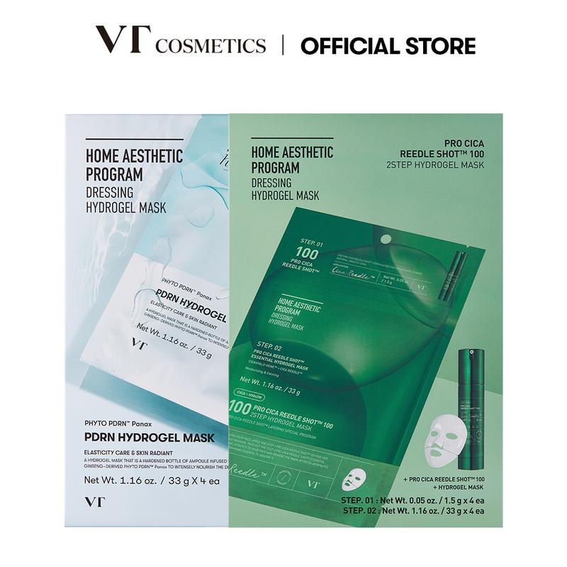 [Official VT Cosmetics] Reedle Shot 100 2-Step Hydrogel Mask 4EA Duo PDRN + Pro Cica | Pore Tightening + Hydrating Overnight Melting Mask