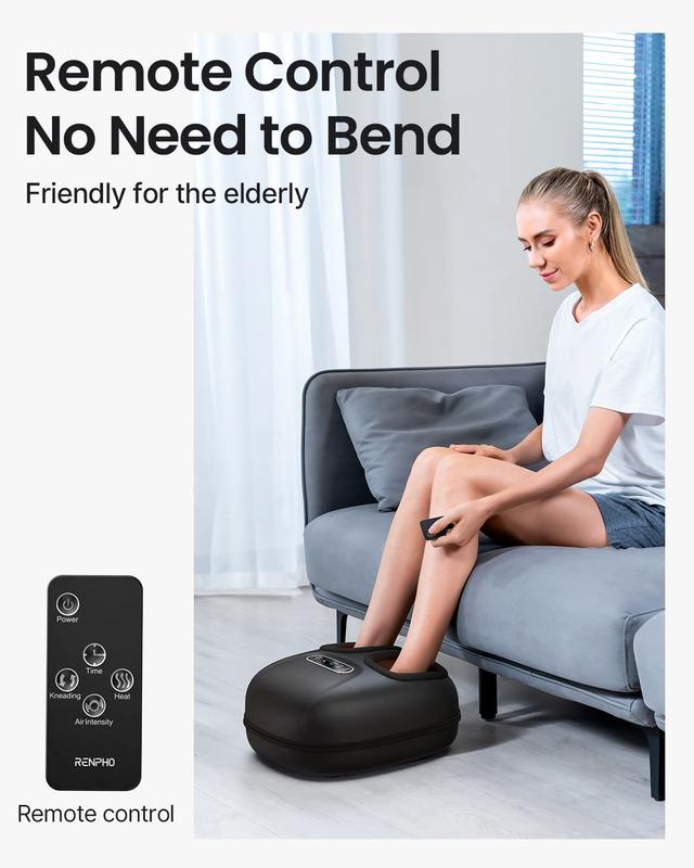 RENPHO Deep Kneading Therapy Foot Massager with Air Compression for Circulation and Fatigue Relief, Shiatsu Foot Massager Machine with Heat, Christmas Gifts, Size Up to 11