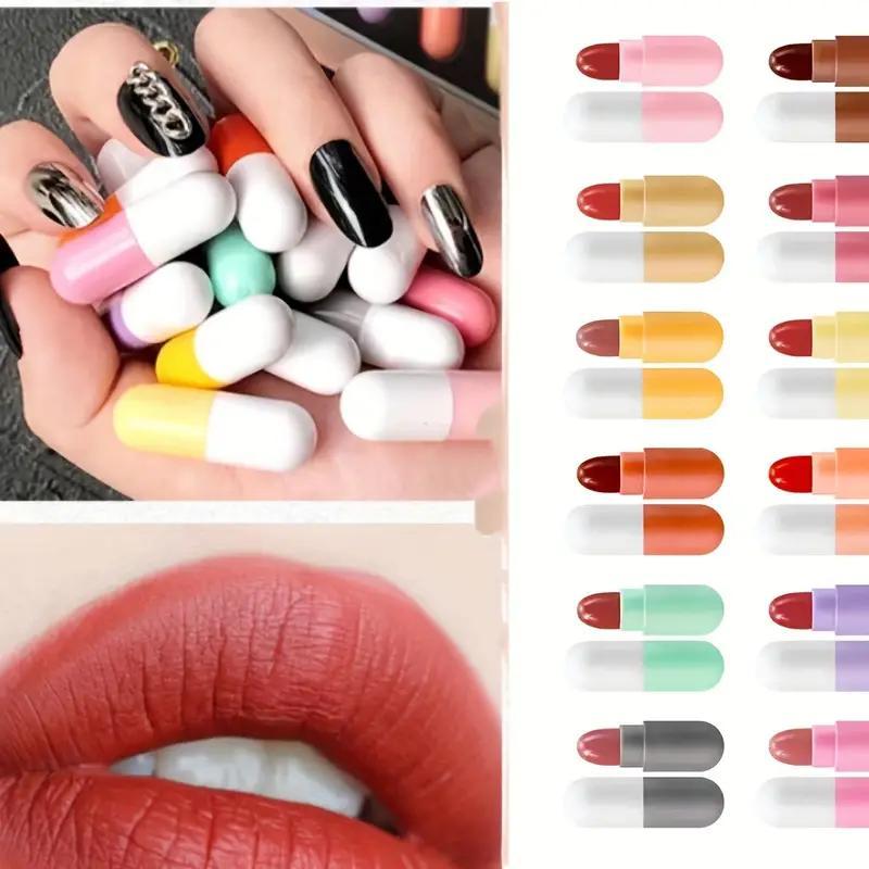 12pcs set Waterproof Matte Lipstick, Long Lasting Capsule Lipstick, Portable Small Size Lipstick For Daily Use