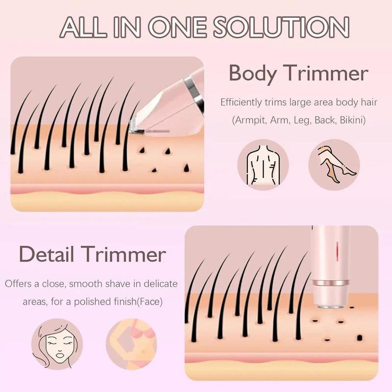 2 in 1 Dual Head Electric Hair Trimmer, 1 Box Waterproof Wet & Dry Hair Remover & Accessories, Women's Electric Shaver for Legs Armpits,  Electric Epilator Hair Removal,  Epilator Hair,  Hair Removal Kit