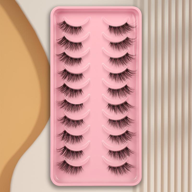 Half Eye False Eyelashes Set, 10 Pairs Natural Look Fluffy Curly Thick Faux Eyelashes, Portable Makeup Tool for Women, Eyelash Extension Cosmetic Gift, Lashes Extension Kit, Christmas Gift