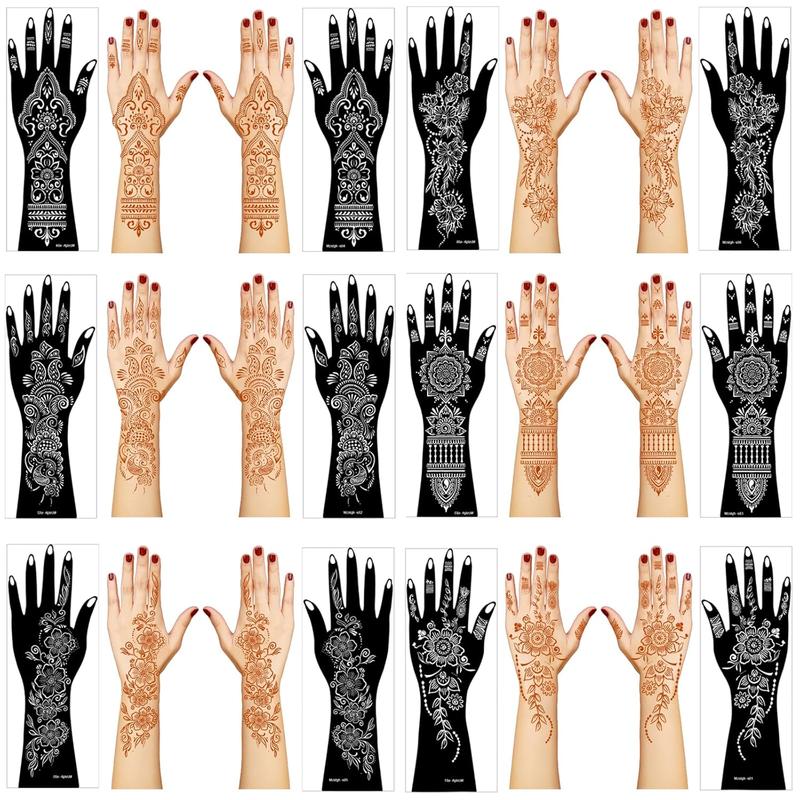 Trending! Henna Tattoo Stencil Kit - 12 Sheets of Stickers! Ideal for Henna Tattoo on Hand, Forearm, and for DIY Airbrush Tattooing. These Large Indian Temporary Tattoo Stickers are a Great Way to Try Out the Henna Tattoo Look!