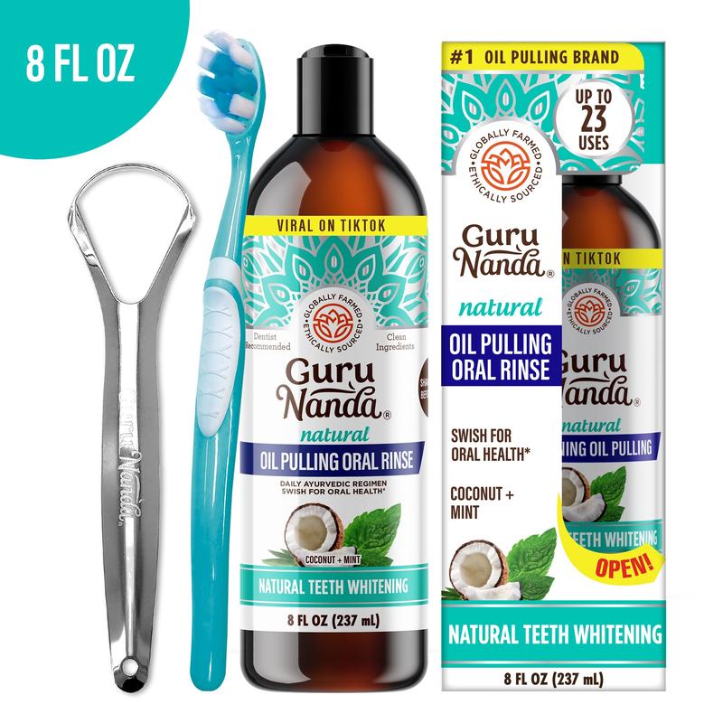 FreshTech Dental Revolution - GuruNanda 8oz Cocomint Pulling Oil + Water Flosser + Sonic Toothbrush