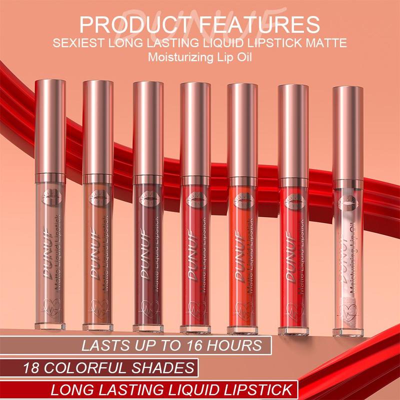 Long Lasting Lip Gloss Set, 6 Counts set Matte Lipstick & 1 Count Lip Liner, Waterproof Lip Glaze Set, Suitable for All Occasions Lip Makeup