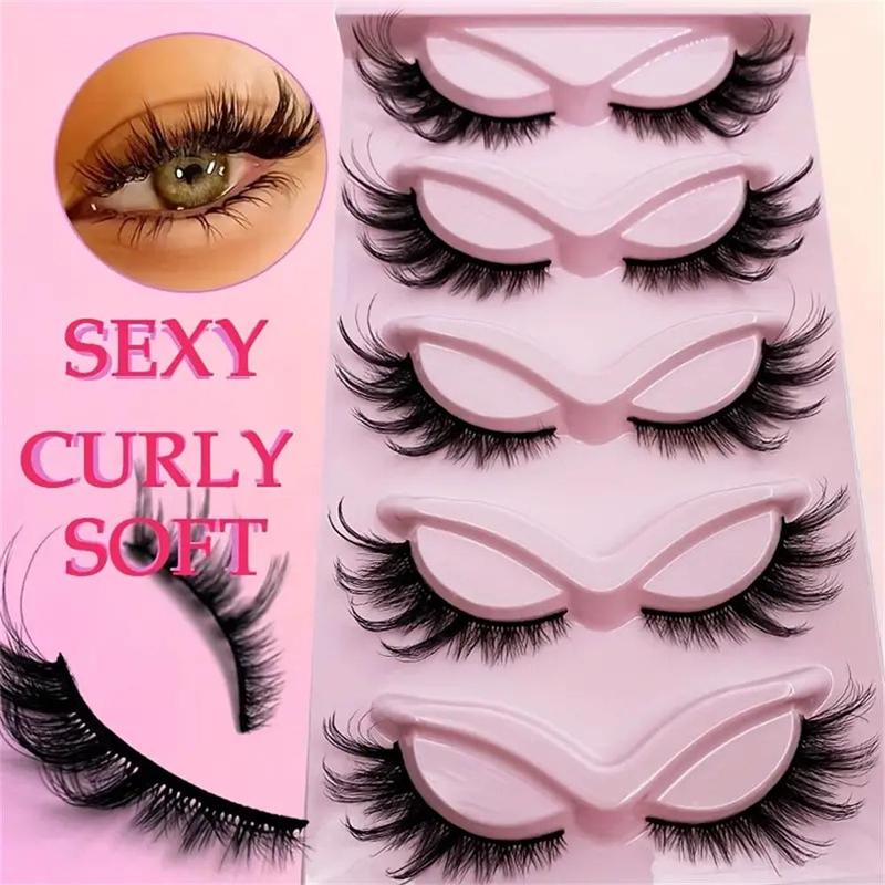 Fluffy False Eyelashes, 5 Pairs Wispy Look Faux Cluster Lash, Natural Curling Eye Makeup Strip Lash, Tail Elongated Lash Cosmetic for Lashes Extensions, Christmas Gift