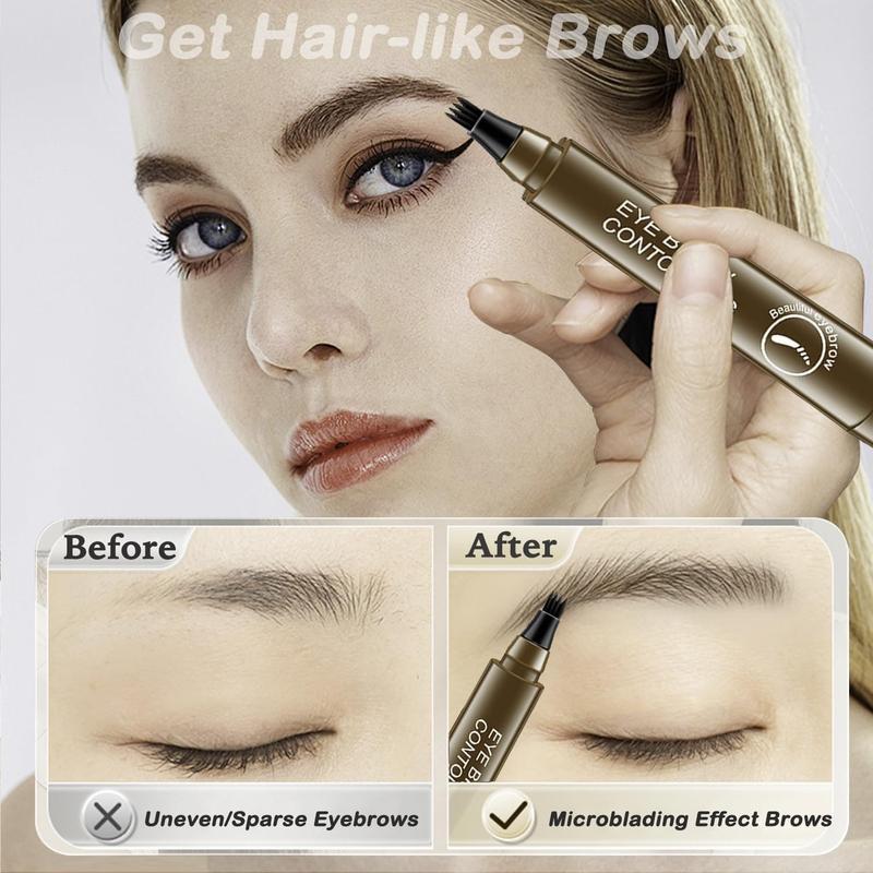 Eyebrow Pencil, 4 tip microblading eyebrow pen, eyebrow pencil for women, natural regain-looking brows, waterproof and long-lasting (dark brown)