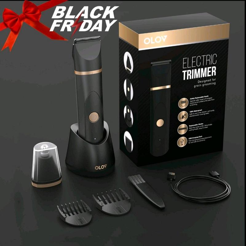 OLOV Electric Body Hair Trimmer - USB Recharge, Replaceable Ceramic Blade Heads, Waterproof, Safe, Cordless - Comfort, Black Basic Version