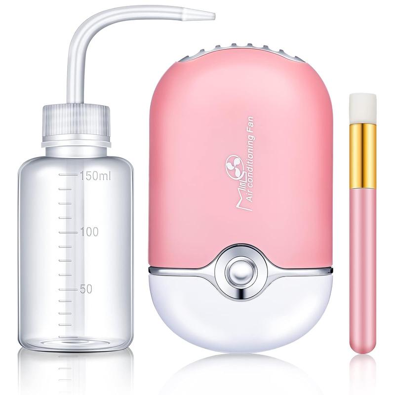 Eyelashes Extension Cleanser Kits with Mini Portable Fans Rechargeable Electric Handheld Air Conditioning Lash Shampoo Brushes Nose Blackhead Facial Cleaning Brush Plastic Wash Bottle