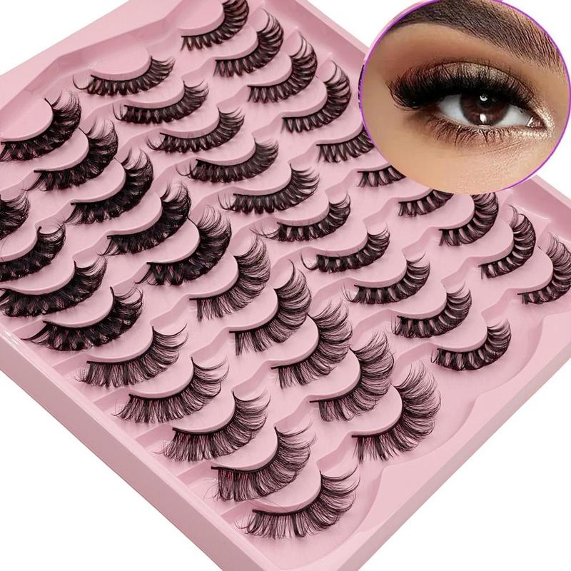 Fluffy False Eyelashes Cluster, 20 Pairs Wispy Cat Eye Look Faux Cluster Lashes, Natural Curling Eye Makeup Strip Lashes, Lashes Extension Kit, Makeup Products, Christmas, Christmas Gift