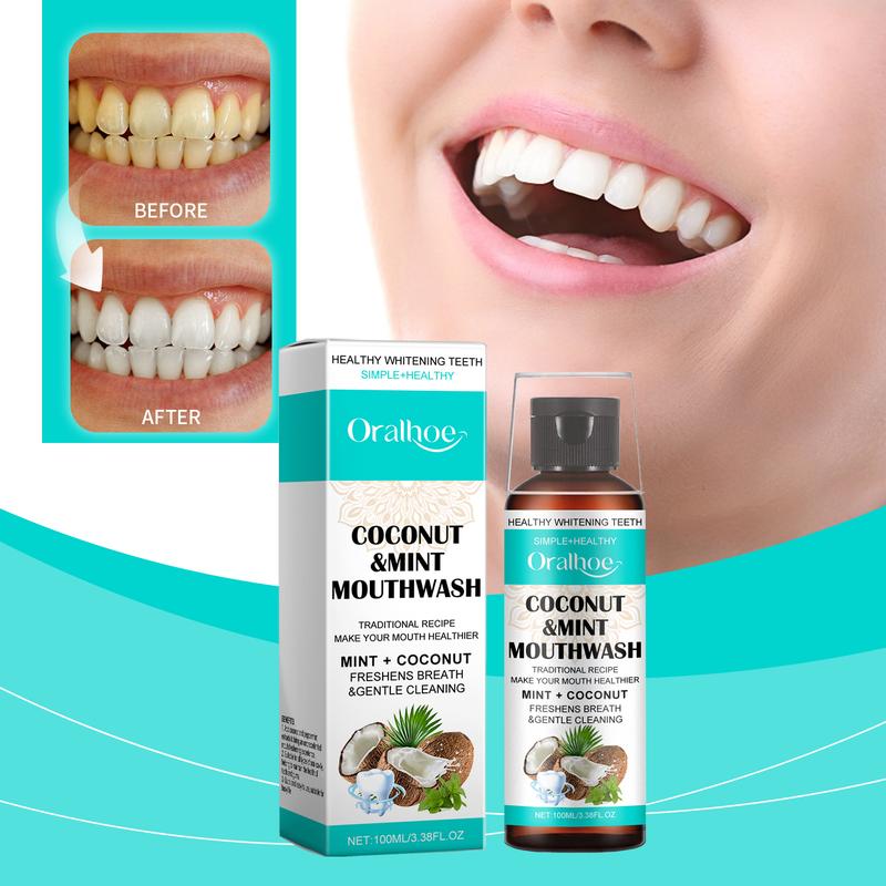 Oralhoe Coconut Mint Mouthwash Remove Stains, Freshen Breath And Clean Teeth With Convenient Care Mouthwash