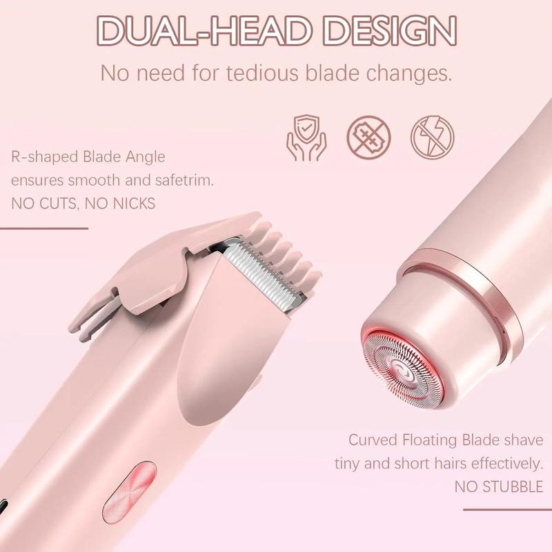 2 in 1 Dual Head Electric Hair Trimmer, 1 Box Waterproof Wet & Dry Hair Remover & Accessories, Women's Electric Shaver for Legs Armpits,  Electric Epilator Hair Removal,  Epilator Hair,  Hair Removal Kit