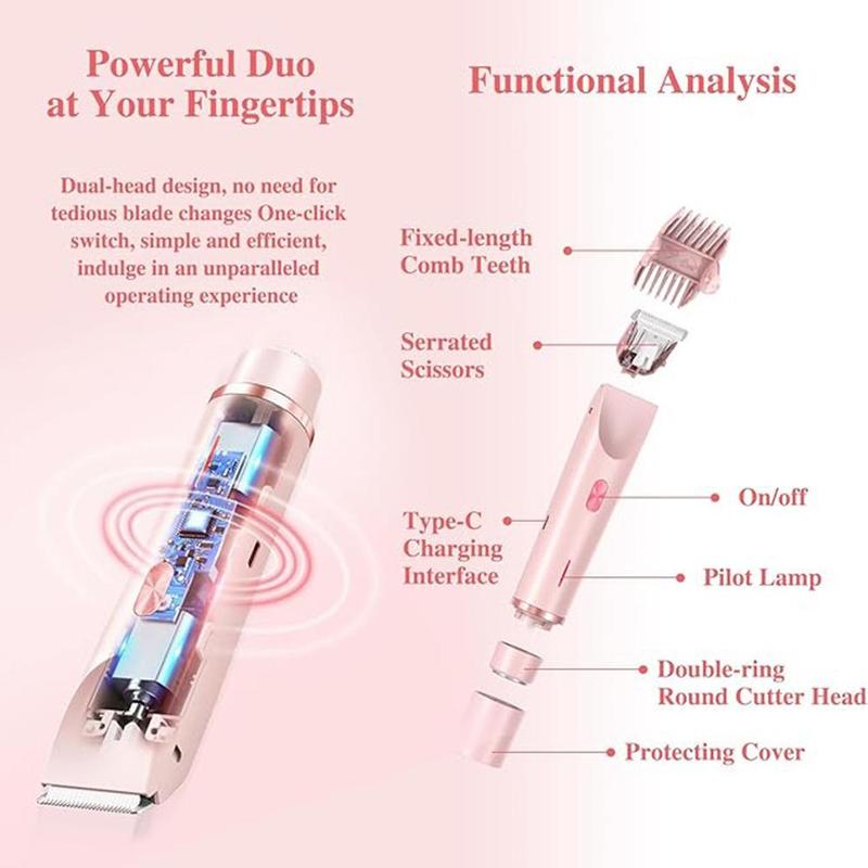 Electric Hair Removal Tool, Rechargeable Body & Facial Hair Removal Double Head Electric Shaver, Painless Trimming of Pubic Face Underarm Legs