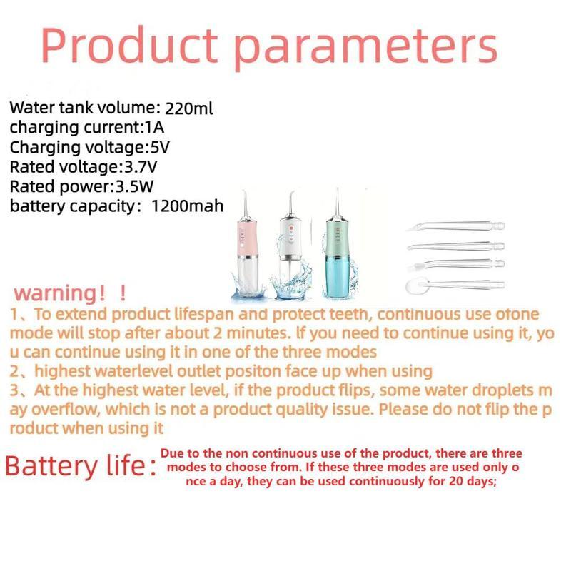 Rechargeable Water Flosser, 1 Set Portable Orallrrigator with 4 Counts Jet Tips, Waterproof TeethCleaner, 3 Modes Teeth Cleaning Tool for Home& Travel, Water Flosser For Teeth, Halloween,Christmas, Fall Gift, Winter Gift, Gift