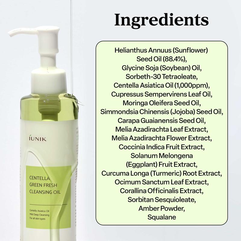 IUNIK Centella Green Fresh Cleansing Oil - Official Product Pore & Sebum Control Oil Cleanser - Makeup Remover for All Skin Types (6.7 fl oz)