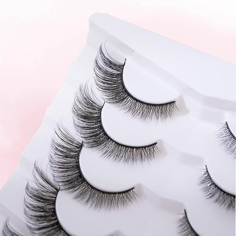 5D Curling False Eyelashes, Natural Look Self Grafting Fake Eyelashes, Eye Makeup Enhancement False Eyelashes for Women & Girls