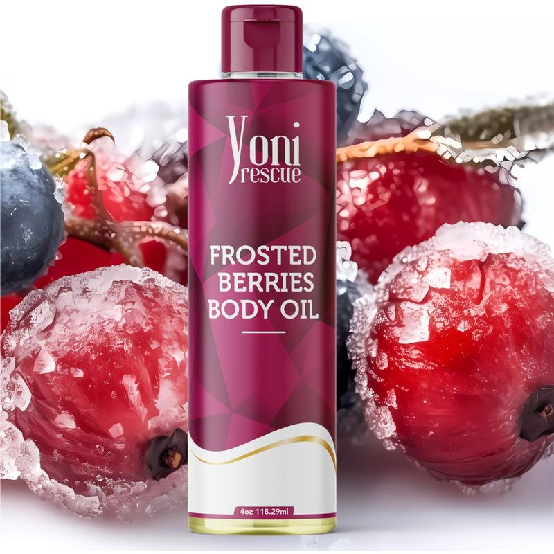 Frosted Berries Body Oil, 4oz, with Apricot, Jojoba, Avocado Oils & Vitamin E Oil, Fast-Absorbing, Nourishes and Hydrates Skin, Skin Repair, Body Care, Ideal for All Skin Types, Berry Fragrance Moisturizer by Yoni Rescue