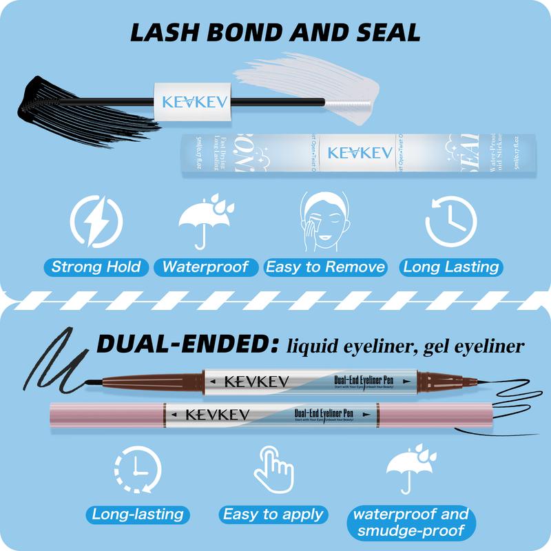 KevKev 280Pcs Fluffy Volume DIY Lash Clusters Kit 3D Eyelash Extension Kit with Lash Bond and Seal Remover Eyeliner Pen lash Curler 6-In-1(60D+80D)