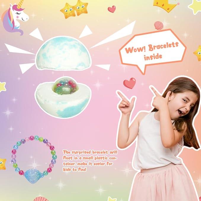 KAV Bracelet Surprise Bath Bombs for Kids Girls, 9 Pcs Natural Organic Fizzy Princess Fun Bubble Bath Bomb Kit with Jewelry Toys