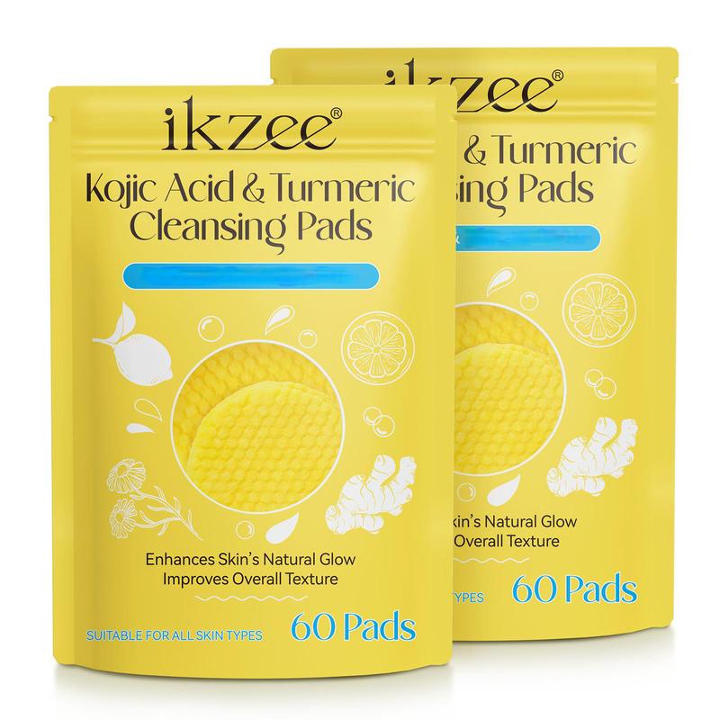 Ikzee Kojic Acid & Turmeric Cleansing Pads (60 Count) – Purifying Acne-Prone & Oily Skin – Portable Makeup Remover