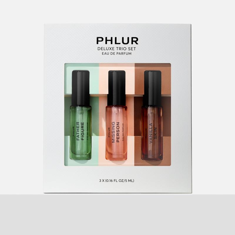 PHLUR Best Sellers Perfume Set - Deluxe Mini Trio - 3 x 5mL Eau de Parfum - Vanilla Skin, Missing Person & Father Figure