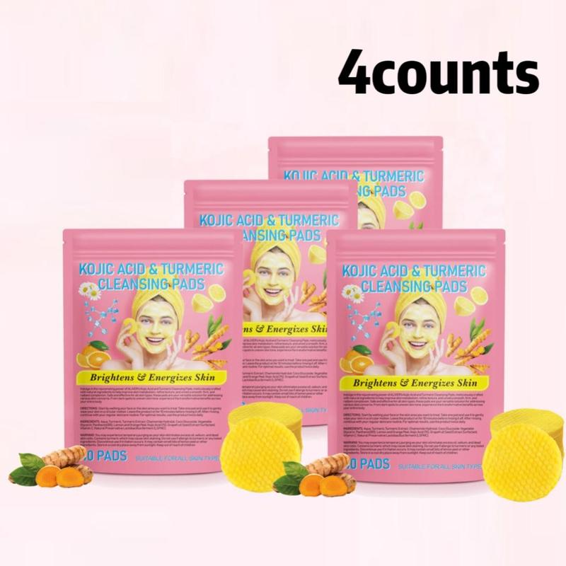 Turmeric & Kojic Acid Facial Cleansing Pad, 4 Packs Exfoliating Cleansing Pads, Facial Cleansing Pad for All Skin Types