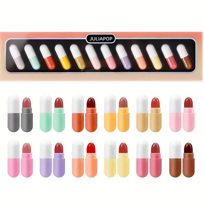 12pcs set Waterproof Matte Lipstick, Long Lasting Capsule Lipstick, Portable Small Size Lipstick For Daily Use