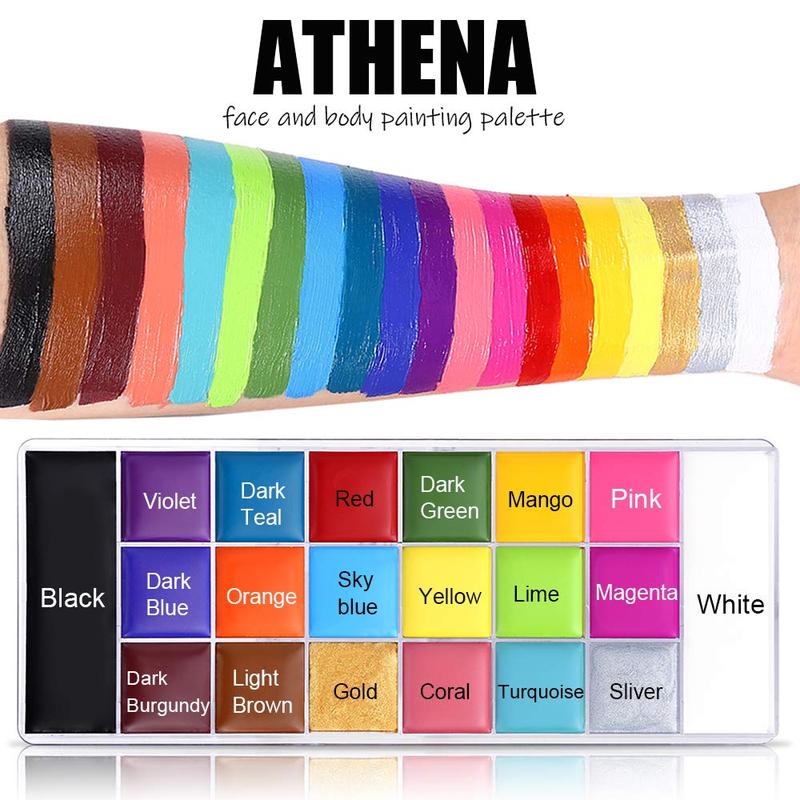 Face Body Paint Set-Athena Painting Palette,10 Professional Artist Brush,Large Deep Pan Ideal for Halloween Cosplay Party SFX Arty Stage Makeup