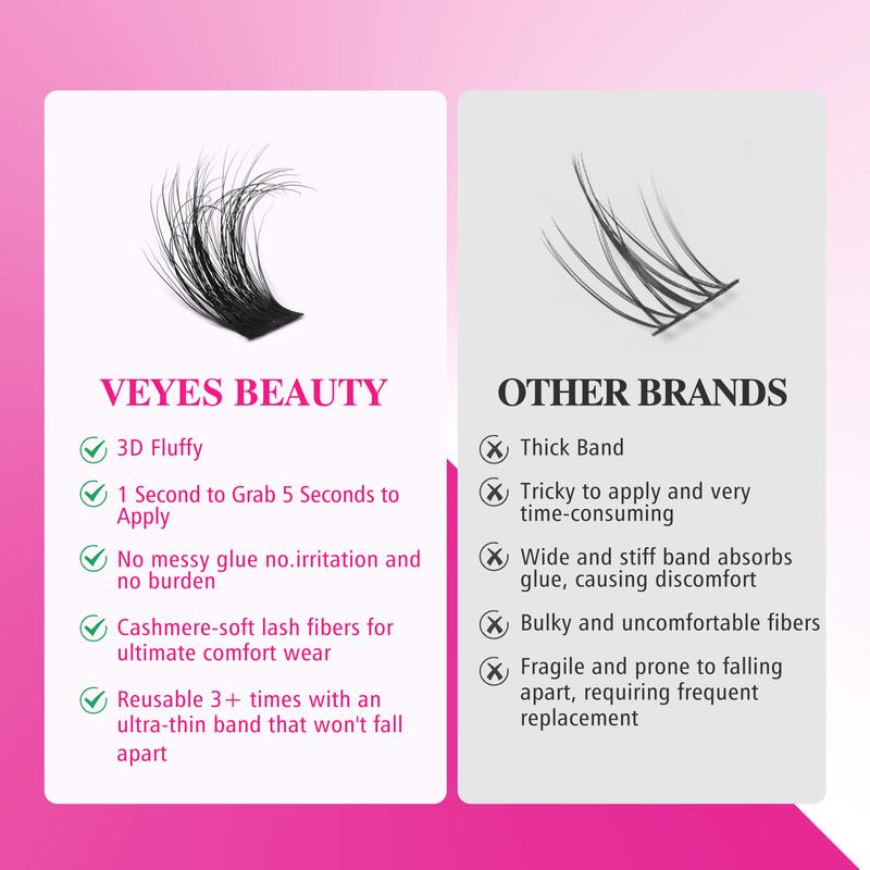 Veyesbeauty VB-Xtreme Cluster Lashes 3D DIY Mixed Length Individual Eyelashes Soft Durable Matte Black Fluffy for Makeup Cosmetic Eyelashes Extensions