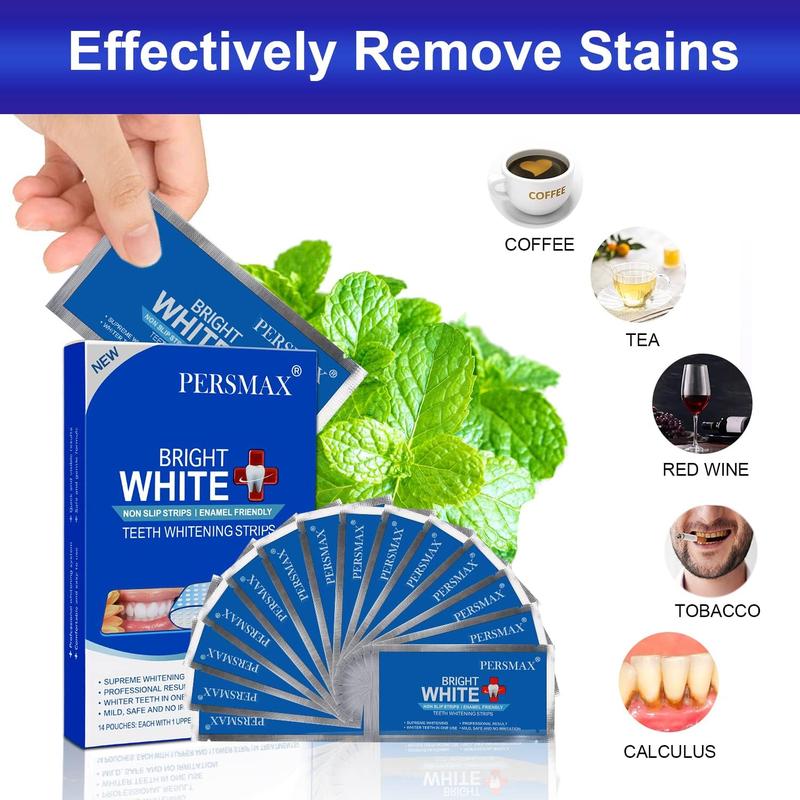 Teeth Whitening Strips for Teeth Sensitive, Non-Slip Enamel-Safe Strips, Professional and Safe Teeth whitening Strips, for Smoking Coffee Soda Wine Stain, 28 Strips 14 Treatments (Mint) Oral Mild Tooth Whitening