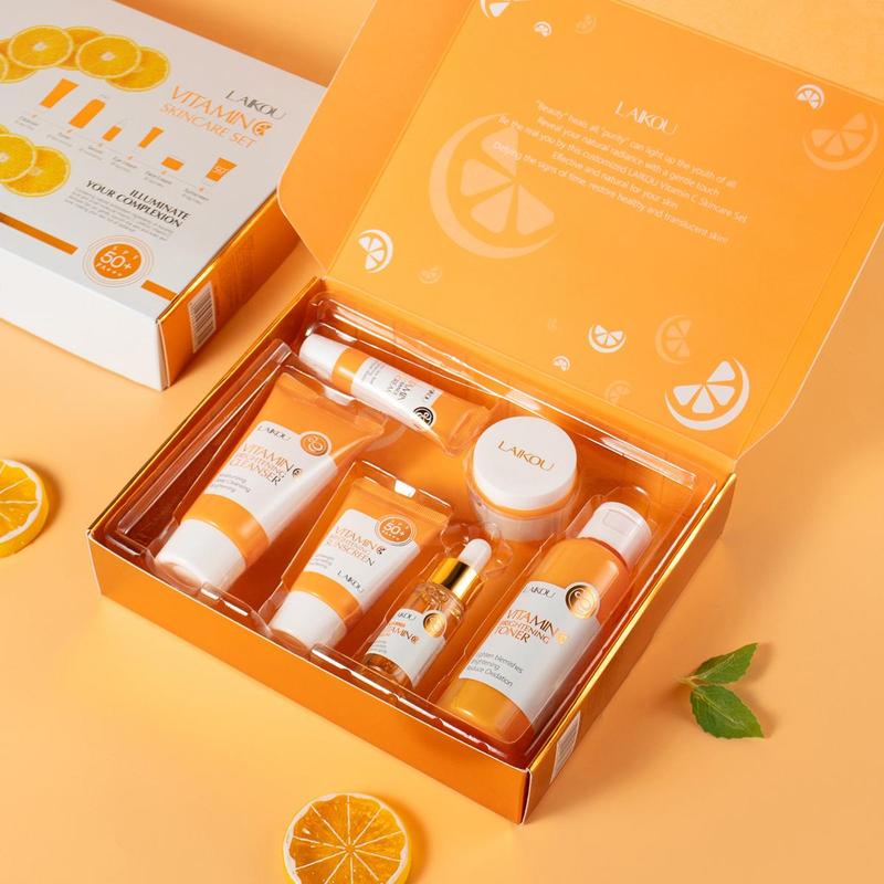 Vitamin C Skin Care Set (6 Counts set), Moisturizing Facial Skincare Kit, Hydrating Skin Care Kit, Face Care Products for Women & Men