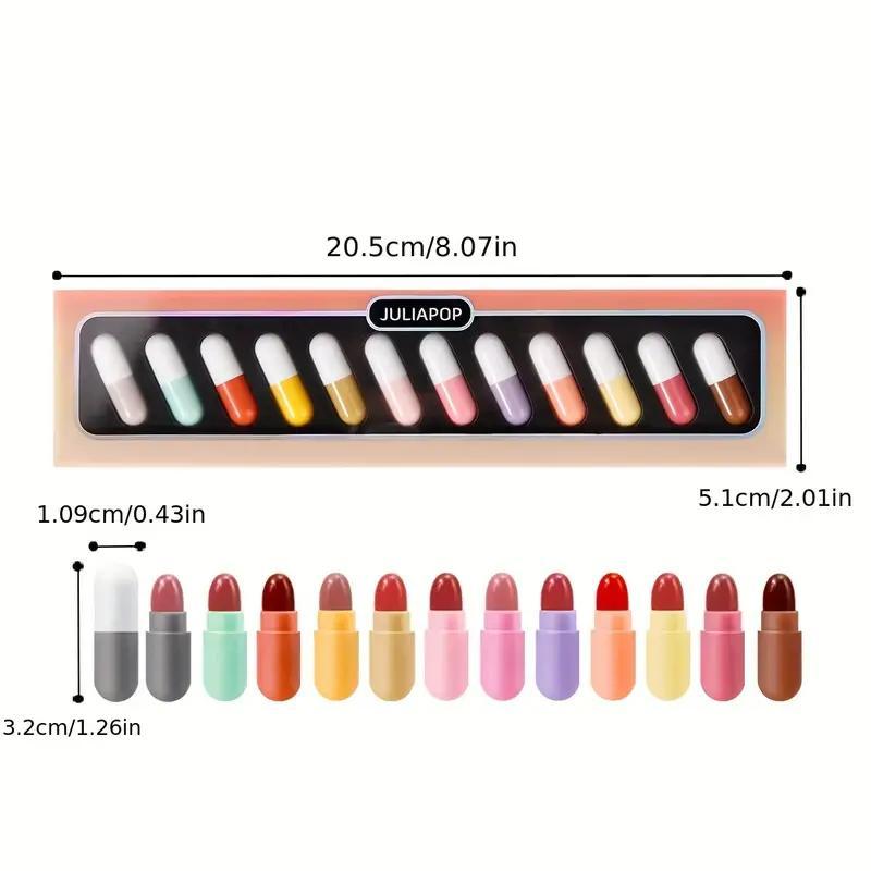 12pcs set Waterproof Matte Lipstick, Long Lasting Capsule Lipstick, Portable Small Size Lipstick For Daily Use