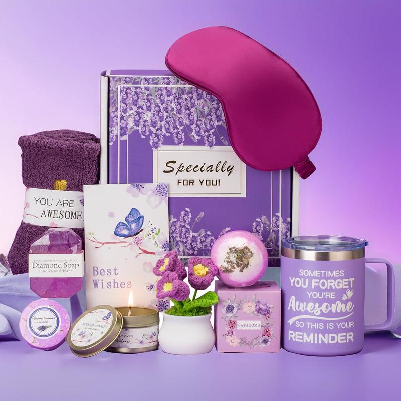 Gifts for Women,Gifts Basket for Women & Teen Girls Purple Relaxing Bath Gifts Basket Set Birthday Gifts Ideas for Women Relaxing  Gifts Self Care Gifts Box for Female Friends Christmas Gift