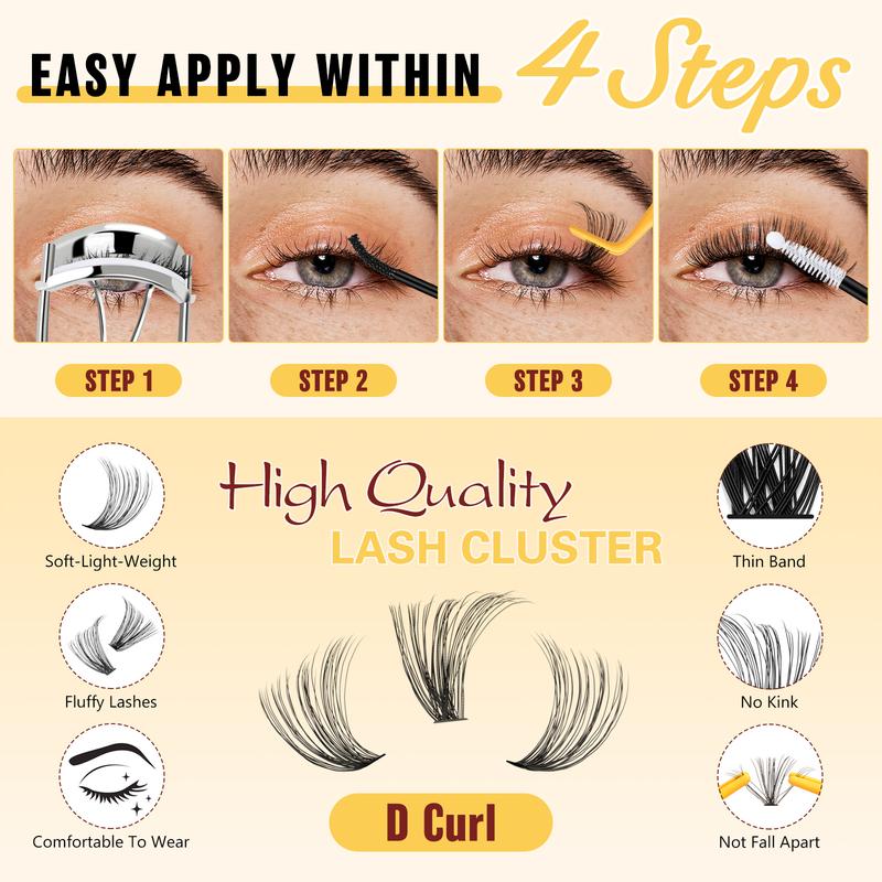 Blackfriday QUEWEL DIY Lash Extension Kit, Waterproof Lash Bond and Seal with Remover, Long Lasting and Fluffy D Curl Lash Clusters Beginner Friendly