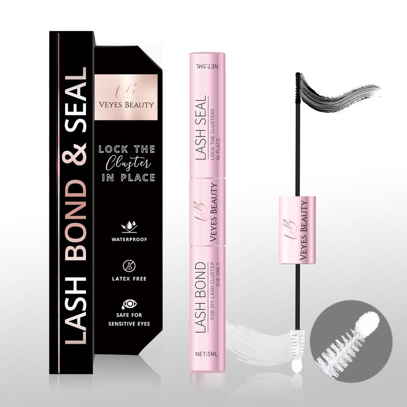 Veyesbeauty Lash Bond & Seal for DIY 5ml + 5ml Waterproof 2 in 1 Cluster Lash Glue for Eyelash Extensions Long Lasting Strong Hold Individual Eyelash Glue for Self-Application Makeup Cosmetic Eyelashes Extensions